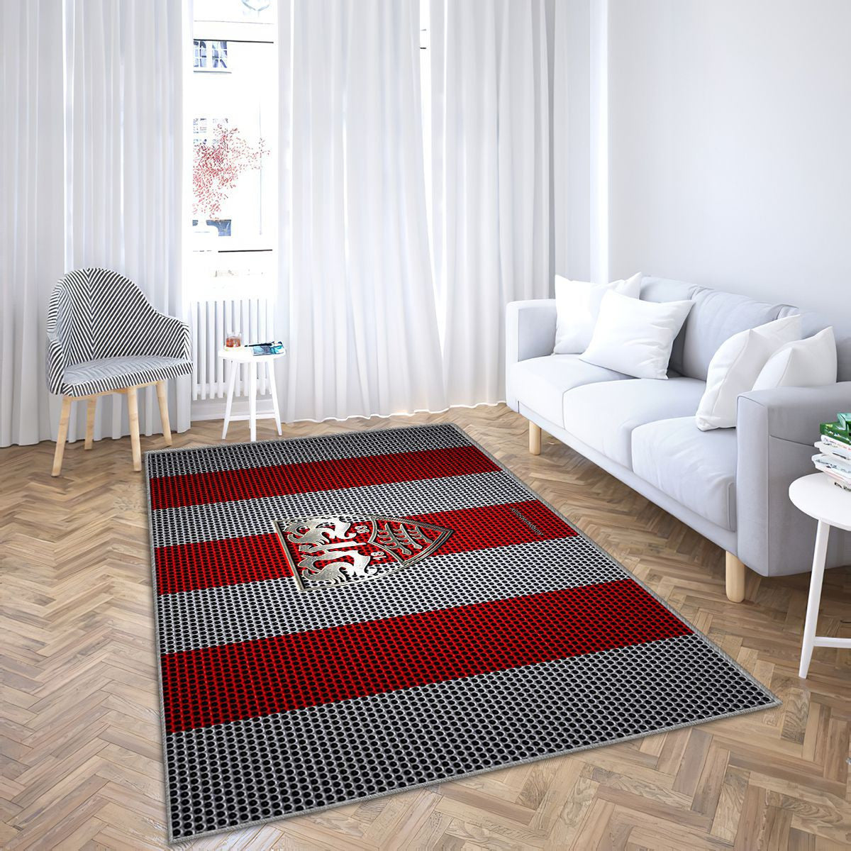 Logo Vfb Stuttgart et maille blanche Vfb Stuttgart Tapis Sol - Tapis De Salon, Stuttgart Allemagne Tapis Art, Tapis pour la décoration de la maison