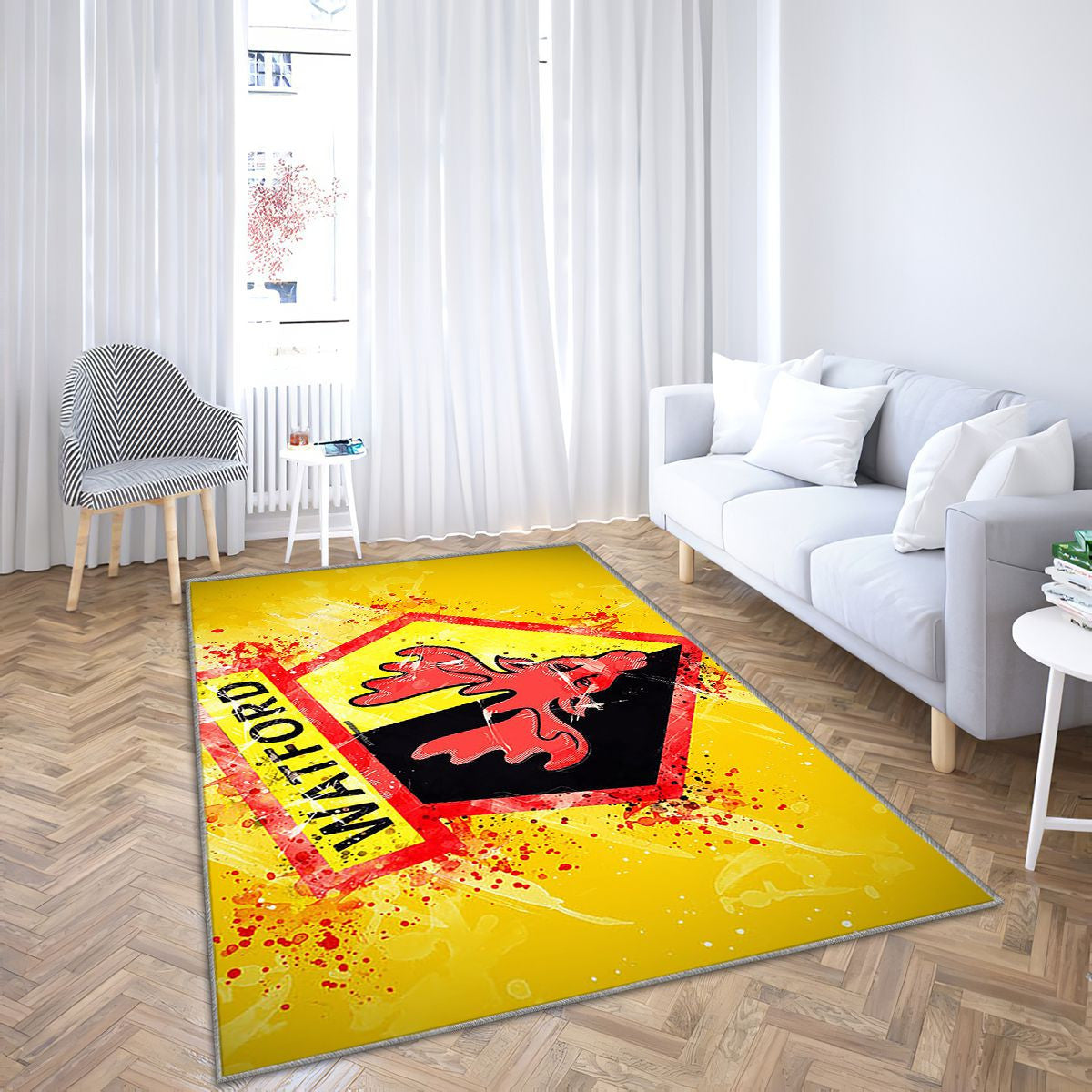 Watford Fc Paint Artenglish Football Team Premier League Tapis Sol - Tapis De Salon, fond jaune Tapis Art, Tapis pour la décoration de la maison