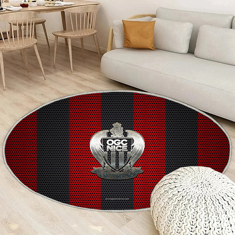 Ogc Nice Logo Rouge-Maille Noire Ogc Nice Tapis Sol - Tapis De Salon, Nice France Tapis Art, Tapis pour la décoration de la maison
