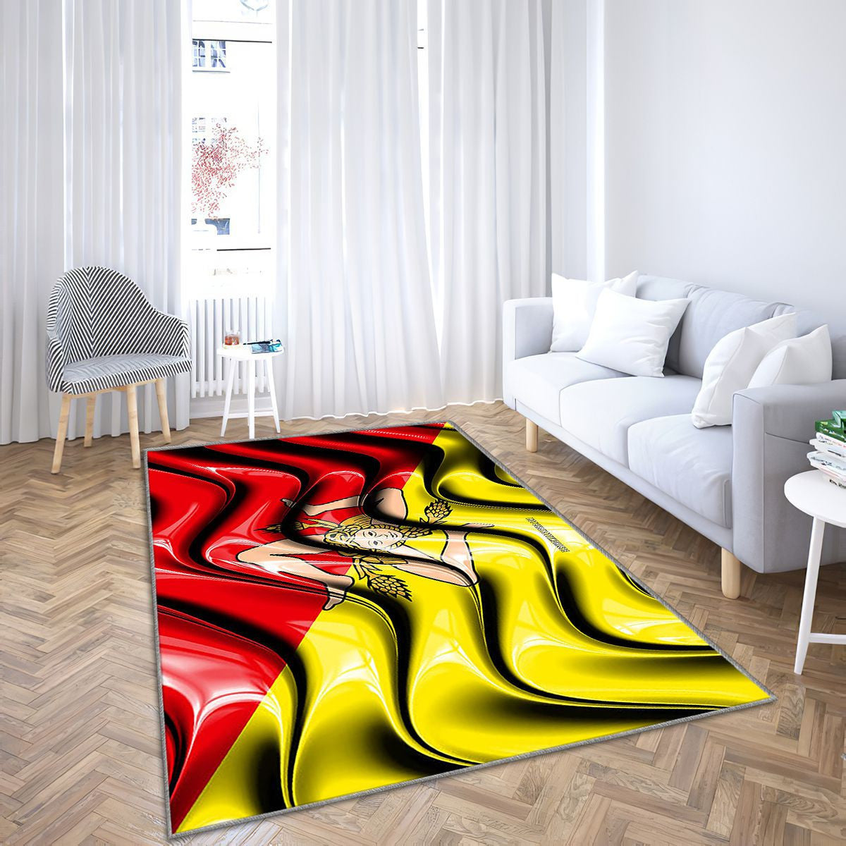 Sicile Drapeau Régions D'Italie Tapis Sol - Tapis De Salon, Sicile Sicile Régions Italiennes Tapis Art, Tapis pour la décoration de la maison