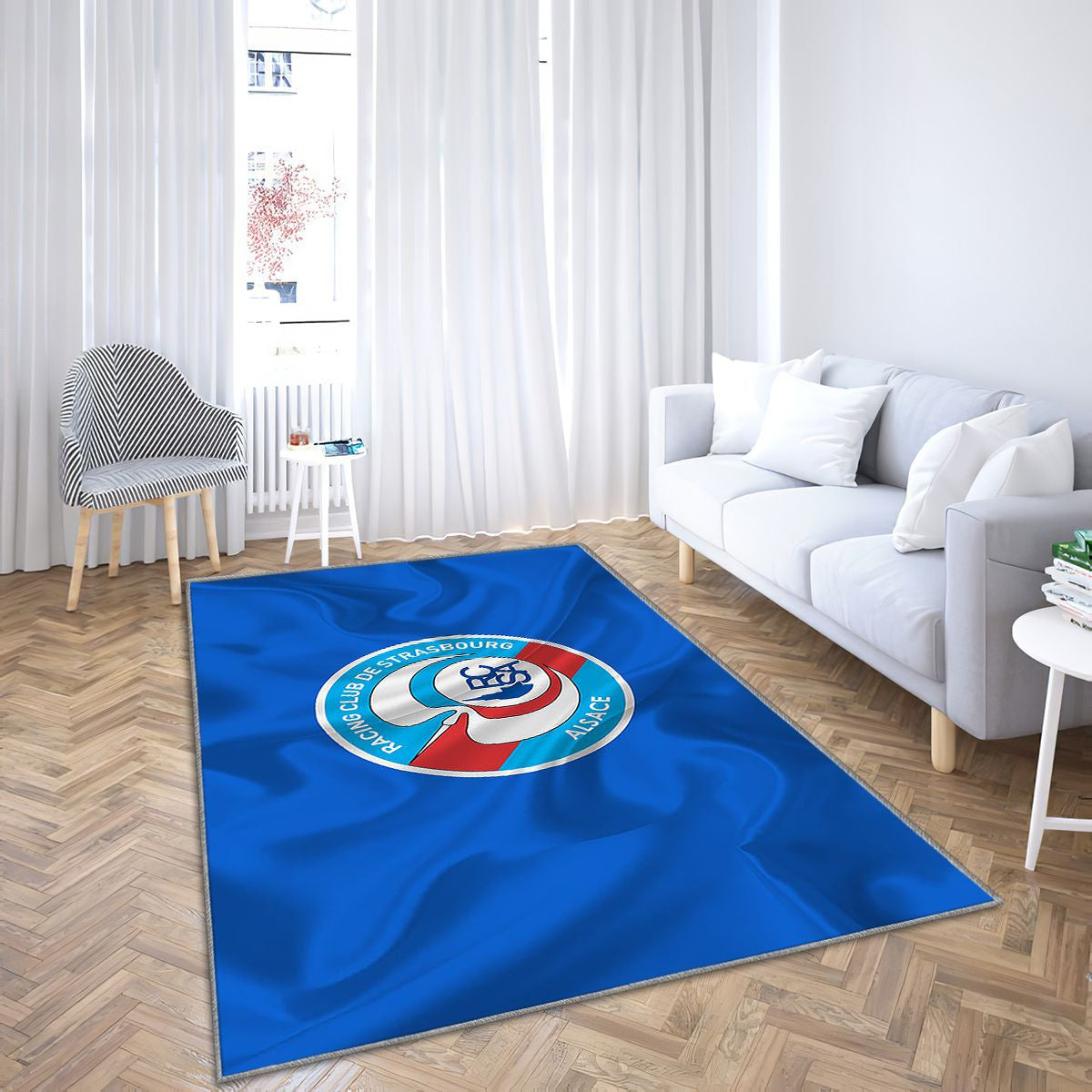 Strasbourg Tapis Sol - Tapis De Salon, France Ligue 1 Bleu Silkstrasbourg Tapis Art, Tapis pour la décoration de la maison