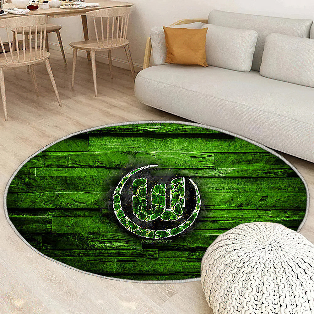 Wolfsburg Fc Tapis Sol - Tapis De Salon, Bundesliga Club de Football allemand en bois vert Tapis Art, Tapis pour la décoration de la maison