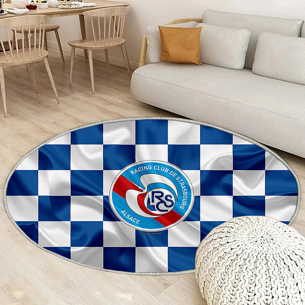 Rc Strasbourg Alsace Drapeau Bleu Et Blanc Football Français Tapis Sol - Tapis De Salon, Tapis Art, Tapis pour la décoration de la maison