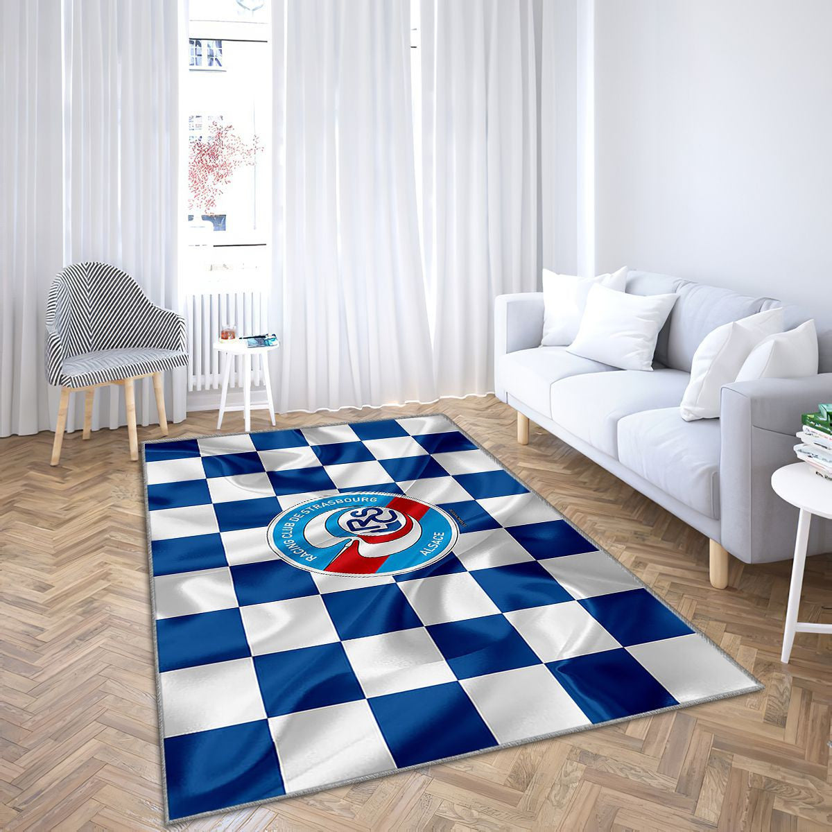 Rc Strasbourg Alsace Drapeau Bleu Et Blanc Football Français Tapis Sol - Tapis De Salon, Tapis Art, Tapis pour la décoration de la maison
