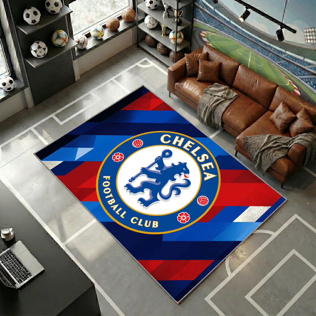 Chelsea Football Club Moderne Géométrique Bleu Royal Unique