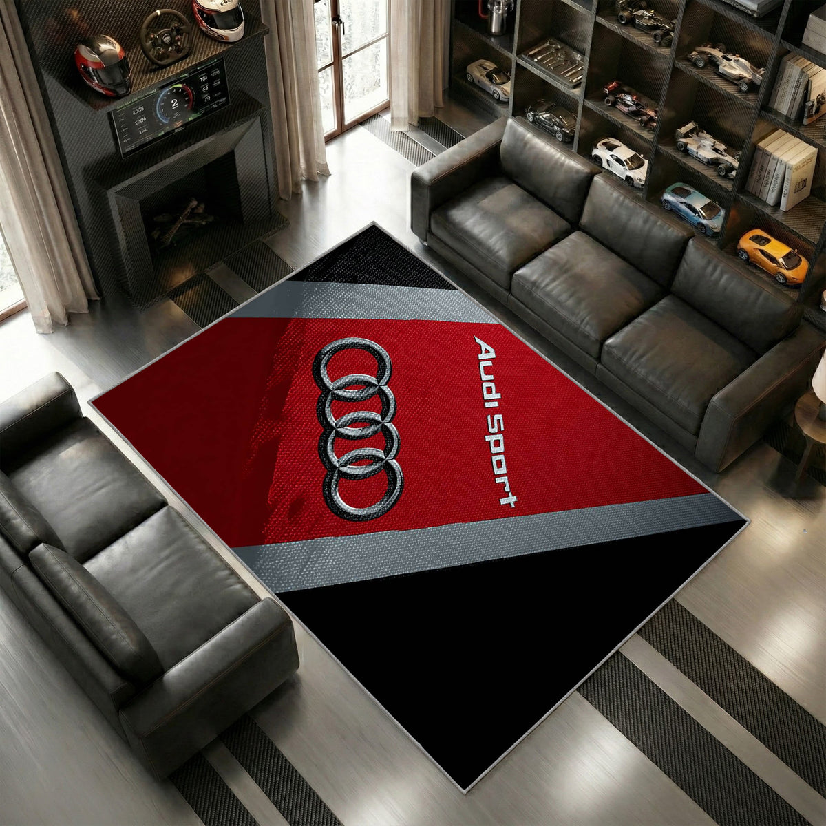 Audi Sport Logo Vintage Stil Schwarz Rot Teppich 5