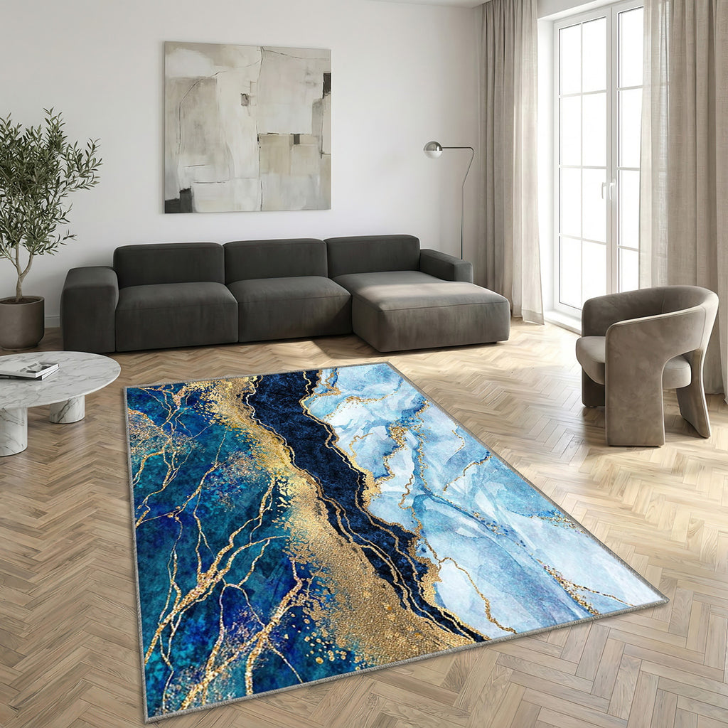 Abstrait Bleu Marine Paillettes Or Bleu