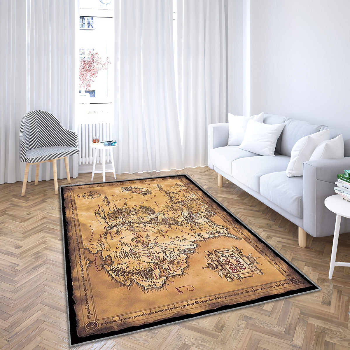 Tapis carte de la terre du milieu du seigneur des anneaux pour garage ou bureau – créez une déco auto qui marque les esprits