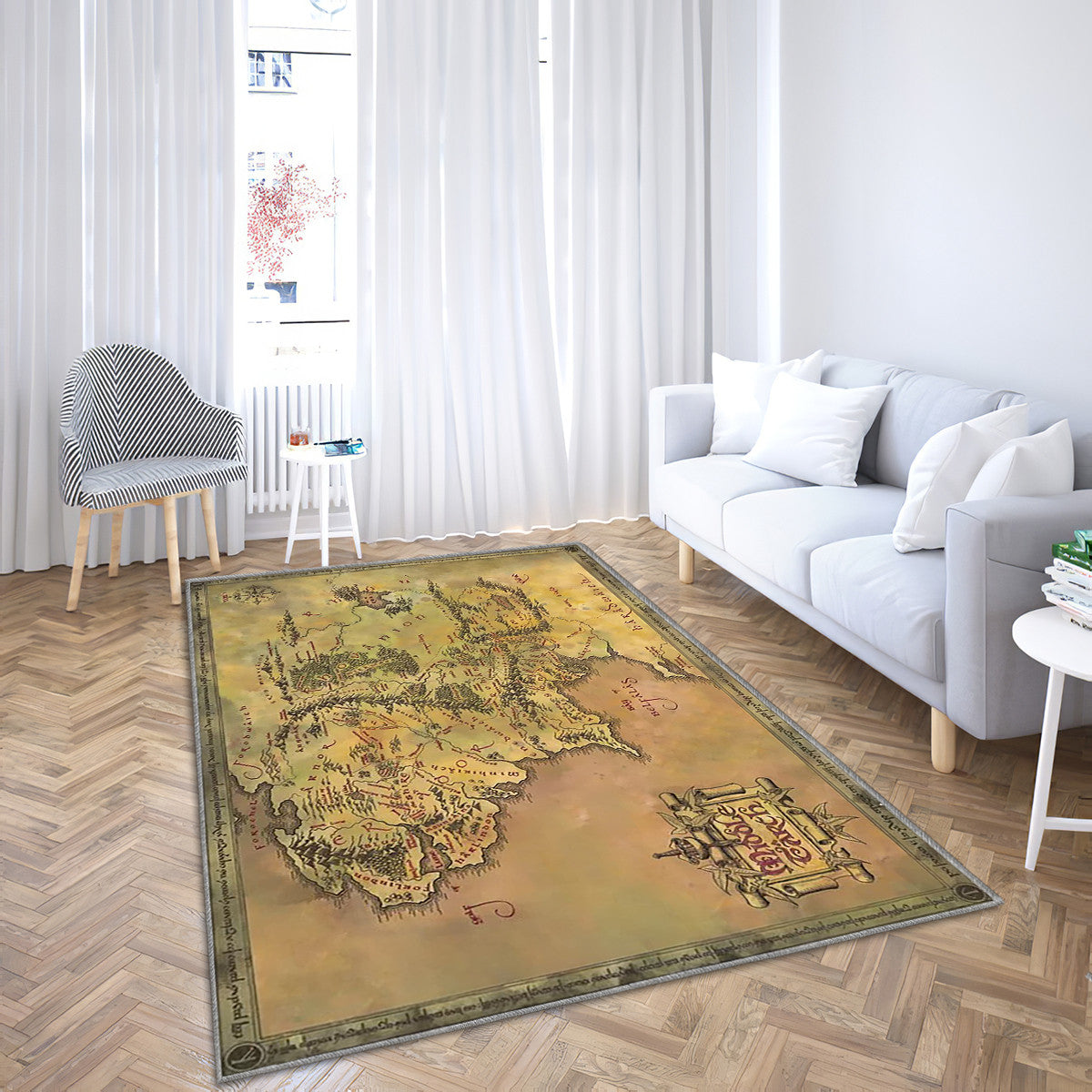 Tapis carte de la terre du milieu du seigneur des anneaux pour passionnés d’automobile – donnez du style au garage