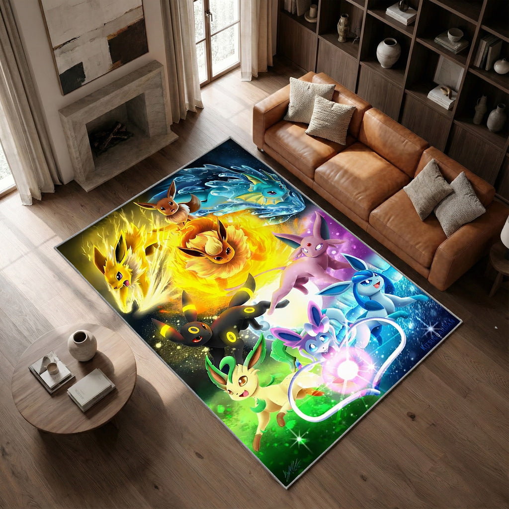Tapis Pokémon Toutes les évolutions d'Évoli visuel 1004 à offrir – une déco expressive pour chambre ou salle de jeu