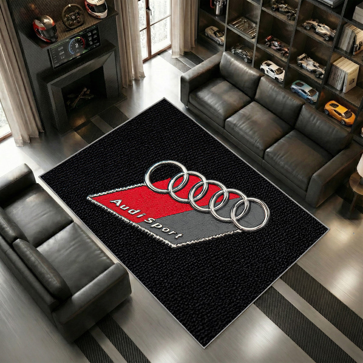 Audi Sport Logo Vintage Stil Schwarz Rot Teppich 9