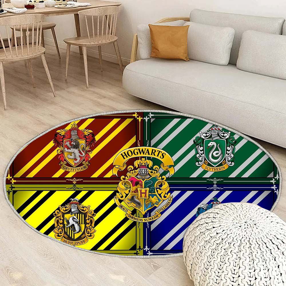 Tapis Maisons de Poudlard - Rond Rare, Doux, Livraison Gratuite