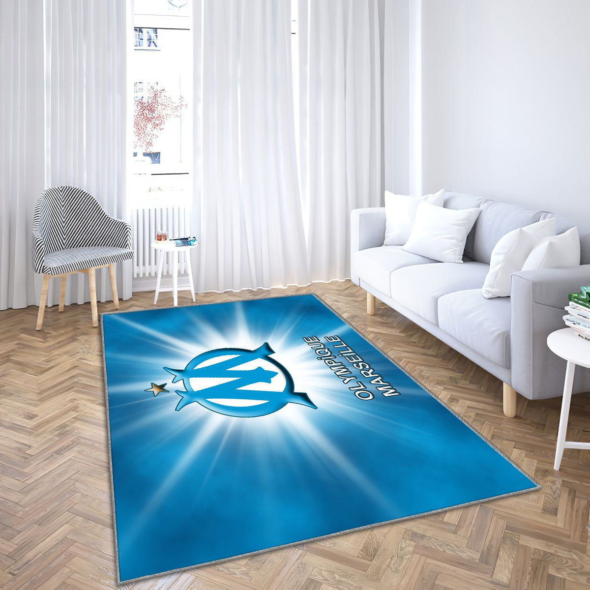 Tapis Matrcule Marseille - Bleu Rare, Doux, Livraison Gratuite