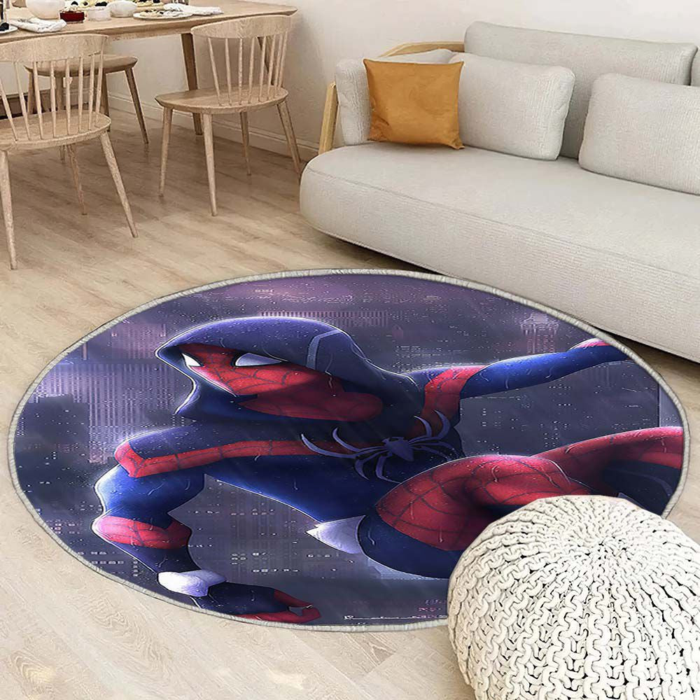 Tapis Spiderman sous la Pluie - Rond Rare, Doux, Livraison Gratuite