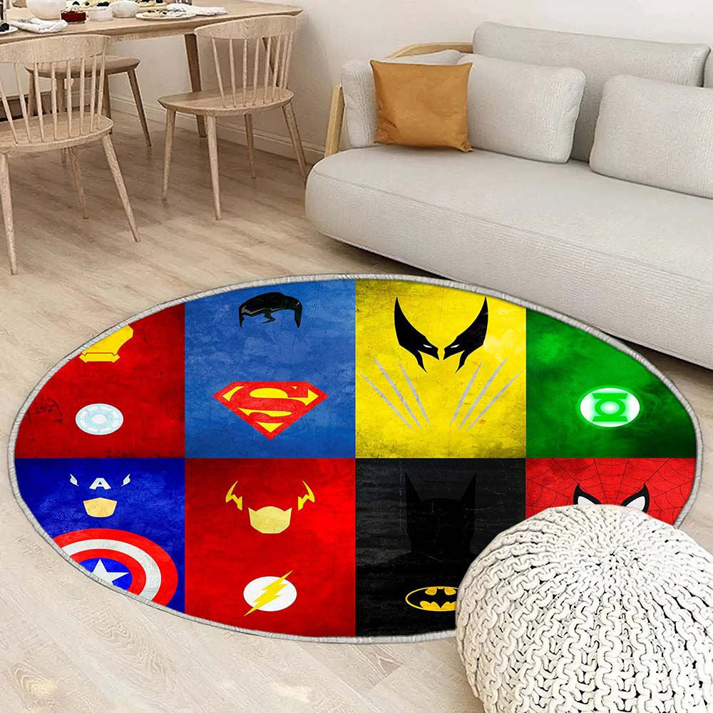 Tapis Super-héros 1 - Rond Rare, Doux, Livraison Gratuite