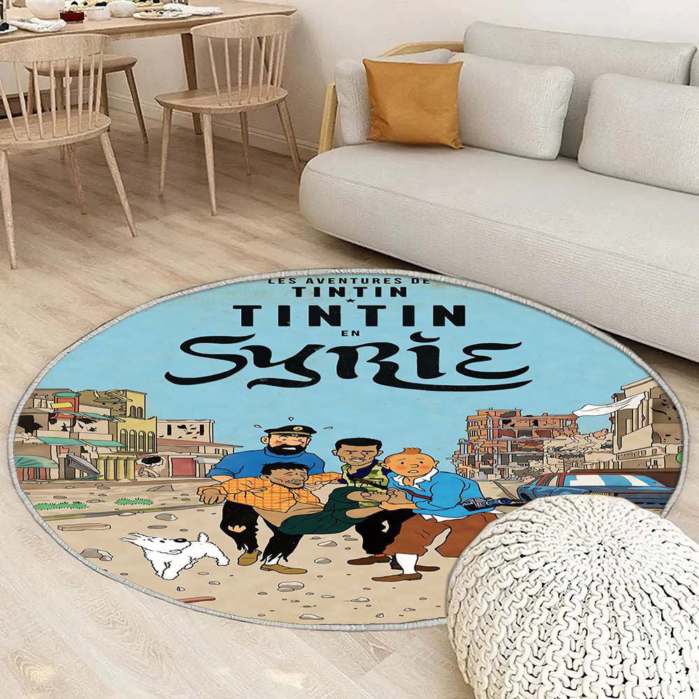 Tapis Tintin et Milou - Rond Rare, Doux, Livraison Gratuite