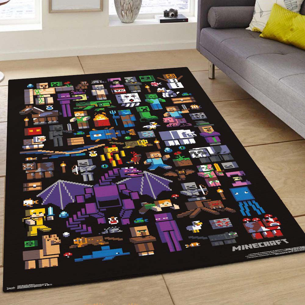 Tapis Minecraft Personnages - Pixel Rare, Doux, Livraison Gratuite
