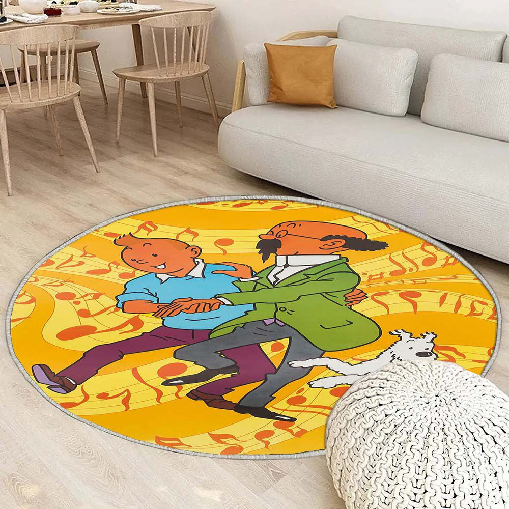 Tapis Dessin Animé Tintin - Rond Rare, Doux, Livraison Gratuite