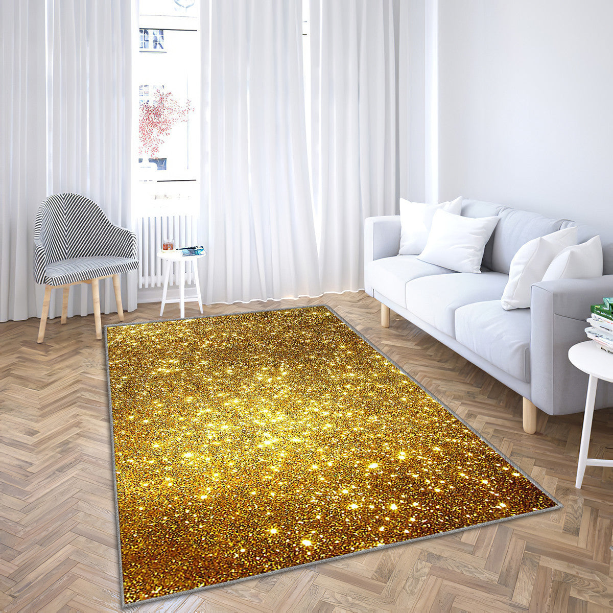 Tapis Paillettes Dorées - Brillant Rare, Doux, Livraison Gratuite
