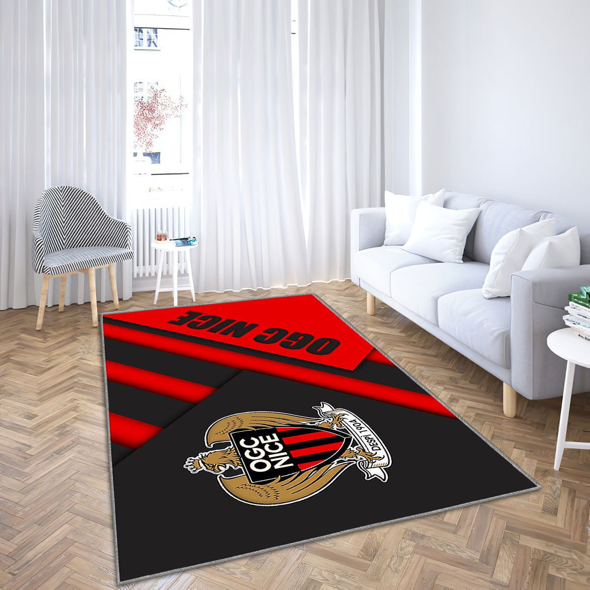 Tapis OGC Nice - Rouge Noir, Unique, Livraison Gratuite