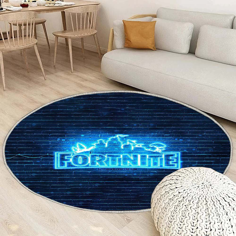 Tapis Fortnite Logo Bleu - Rond Rare, Doux, Livraison Gratuite