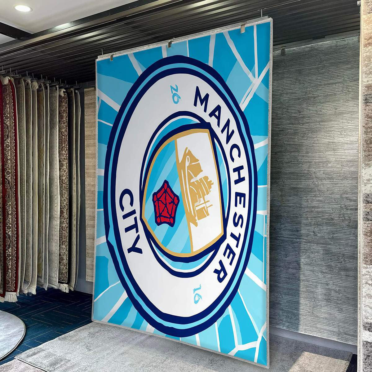 Tapis Manchester City Moderne Élégant Logo pour supporters – faites entrer l’ambiance du stade dans le salon