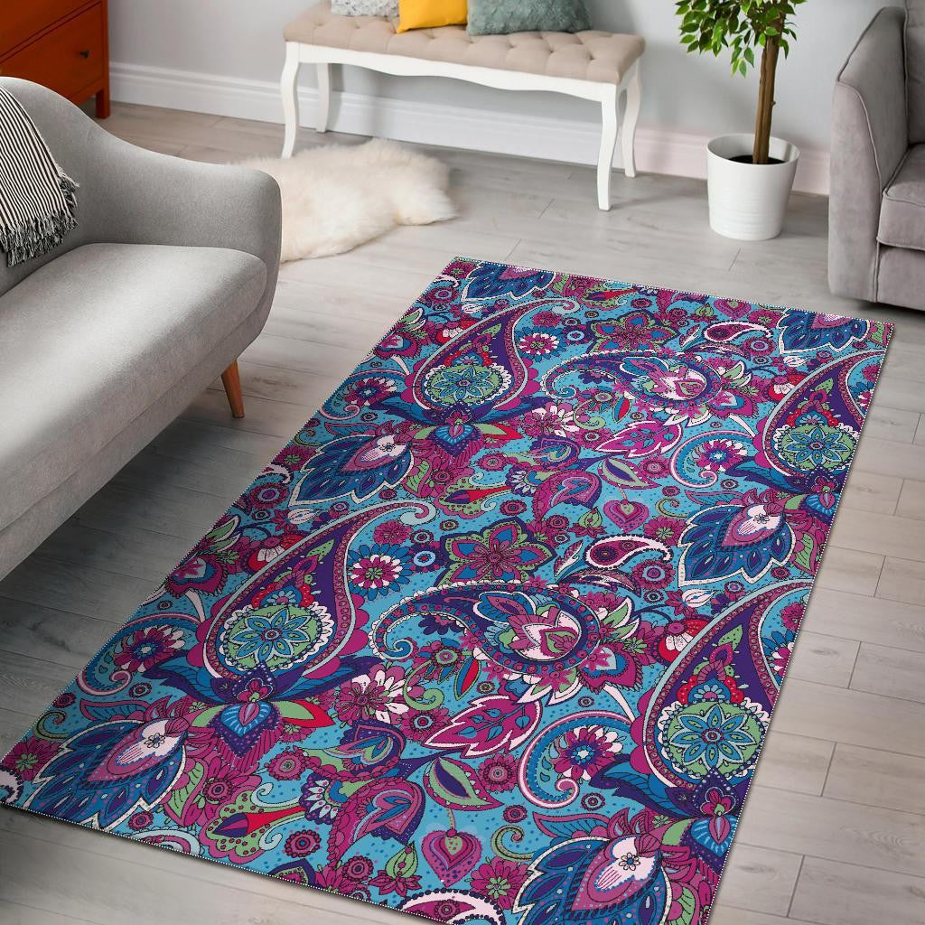 Blue Purple Red Paisley Pattern Print