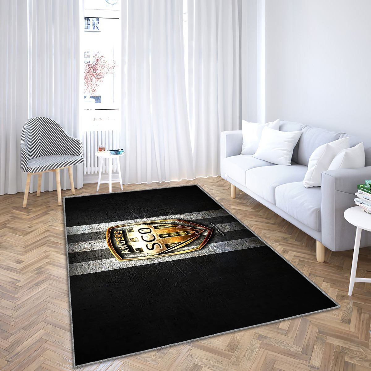 Angers Fc Tapis Sol - Tapis De Salon, Ligue 1 Black Metal Football Tapis Art, Tapis pour la décoration de la maison