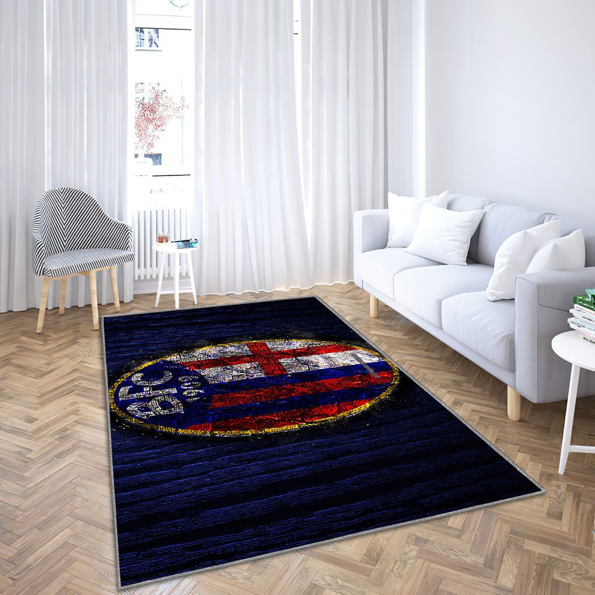 Bologne Fc Tapis Sol - Tapis De Salon, Serie A Club De Football Italien En Bois Bleu Tapis Art, Tapis pour la décoration de la maison