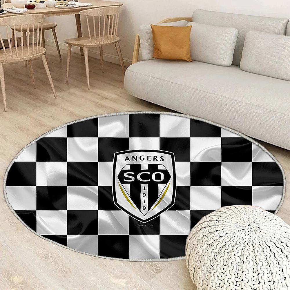 Logo Angers Sco Tapis Sol - Tapis De Salon, Drapeau Blanc Noir Footballangers Français Tapis Art, Tapis pour la décoration de la maison