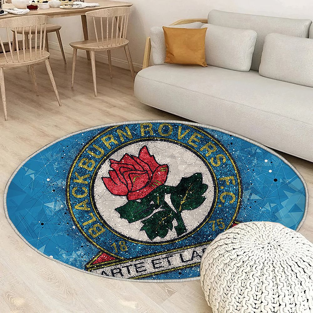 Blackburn Rovers Fc Art géométrique Tapis Sol - Tapis De Salon, Club de football anglais bleu Tapis Art, Tapis pour la décoration de la maison