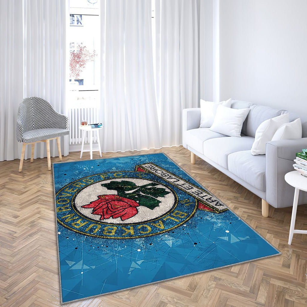 Blackburn Rovers Fc Art géométrique Tapis Sol - Tapis De Salon, Club de football anglais bleu Tapis Art, Tapis pour la décoration de la maison