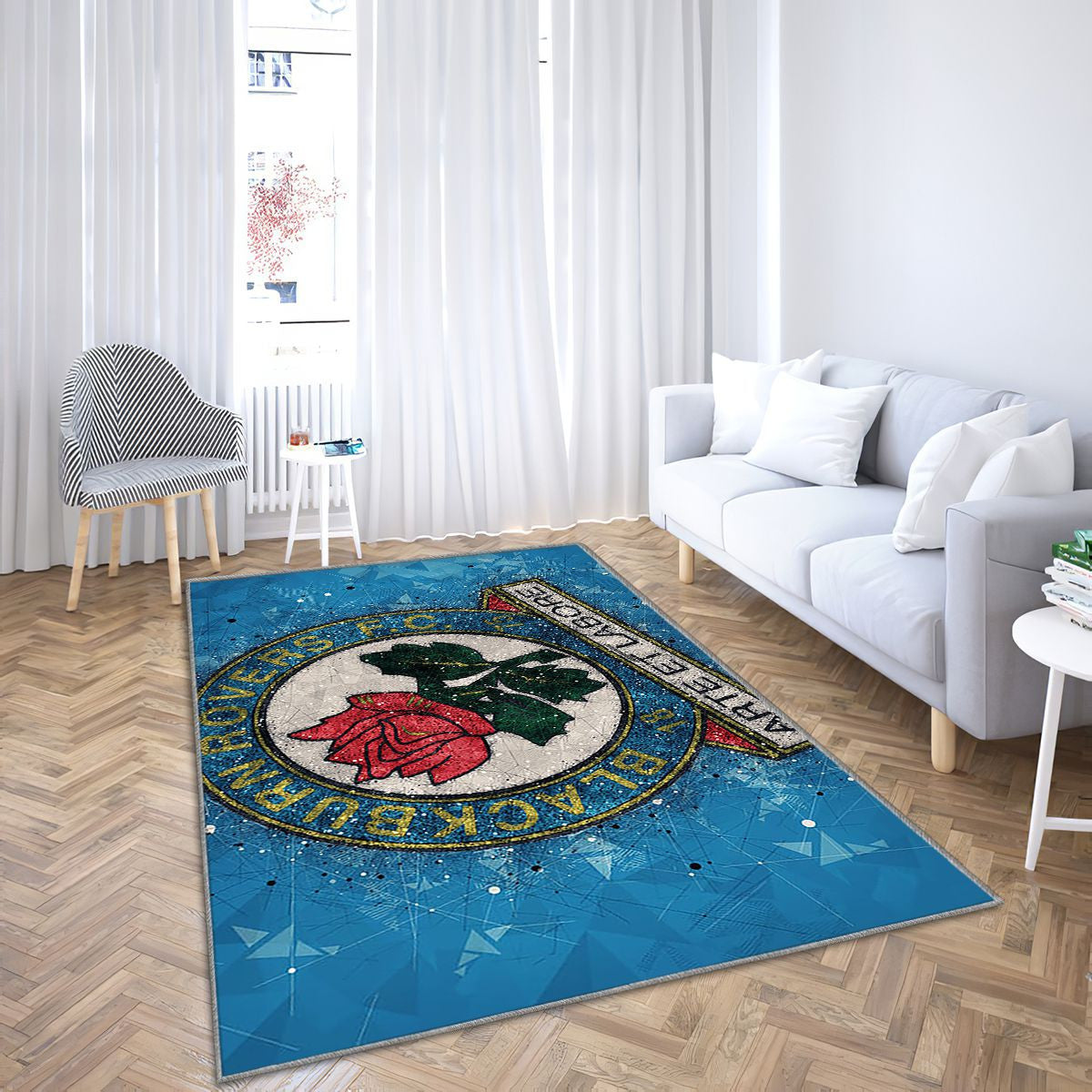 Blackburn Rovers Fc Art géométrique Tapis Sol - Tapis De Salon, Club de football anglais bleu Tapis Art, Tapis pour la décoration de la maison