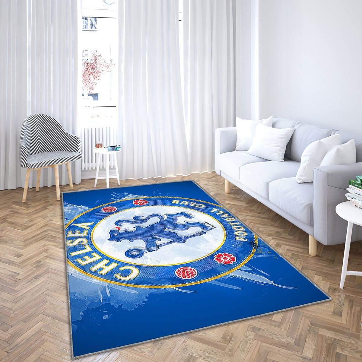 Chelsea Fc Paint ArtEnglish Football Team Premier League Tapis Sol - Tapis De Salon, fond bleu Tapis Art, Tapis pour la décoration de la maison