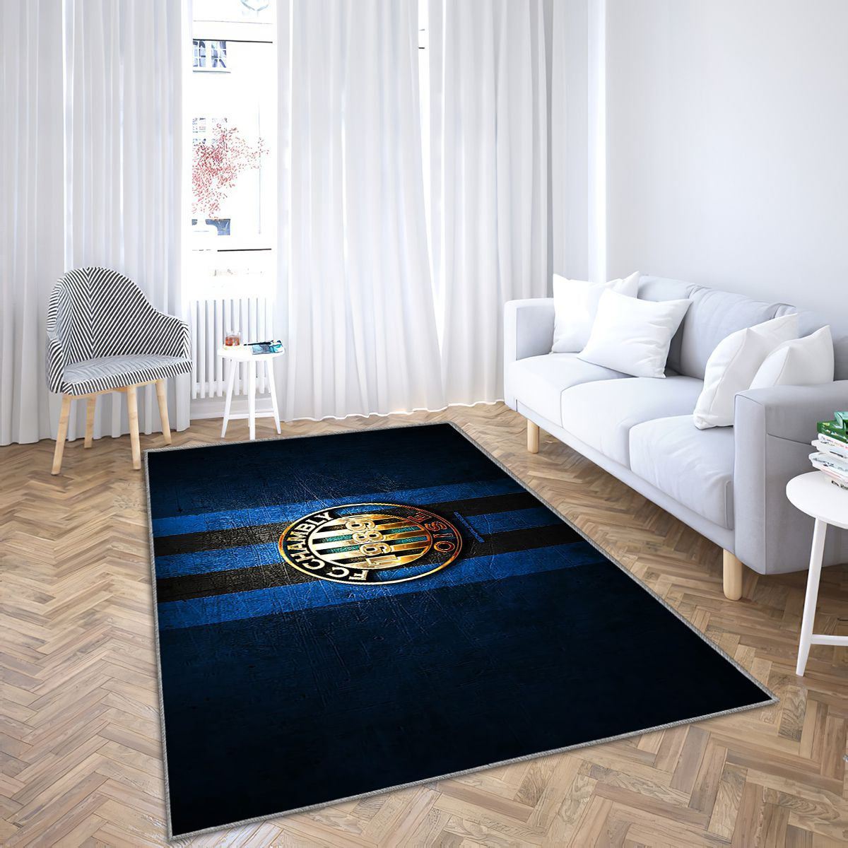 Chambly Fc Tapis Sol - Tapis De Salon, Ligue 2 Blue Metal Football Tapis Art, Tapis pour la décoration de la maison