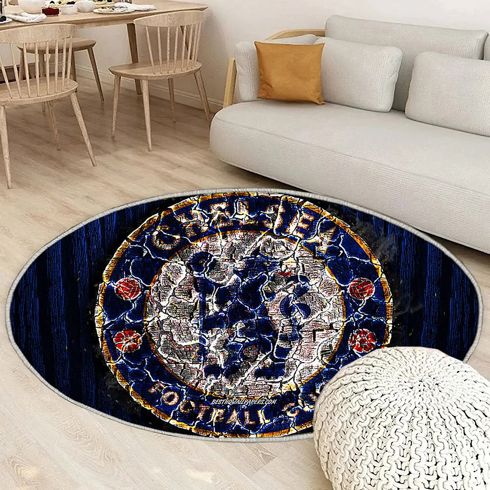 Chelsea Fc Tapis Sol - Tapis De Salon, Premier League Club de Football Anglais en Bois Bleu Tapis Art, Tapis pour la décoration de la maison