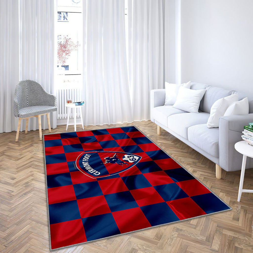 Logo Clermont Foot 63 Tapis Sol - Tapis De Salon, Drapeau Rouge Bleu Football Françaisclermont-Ferrand Tapis Art, Tapis pour la décoration de la maison