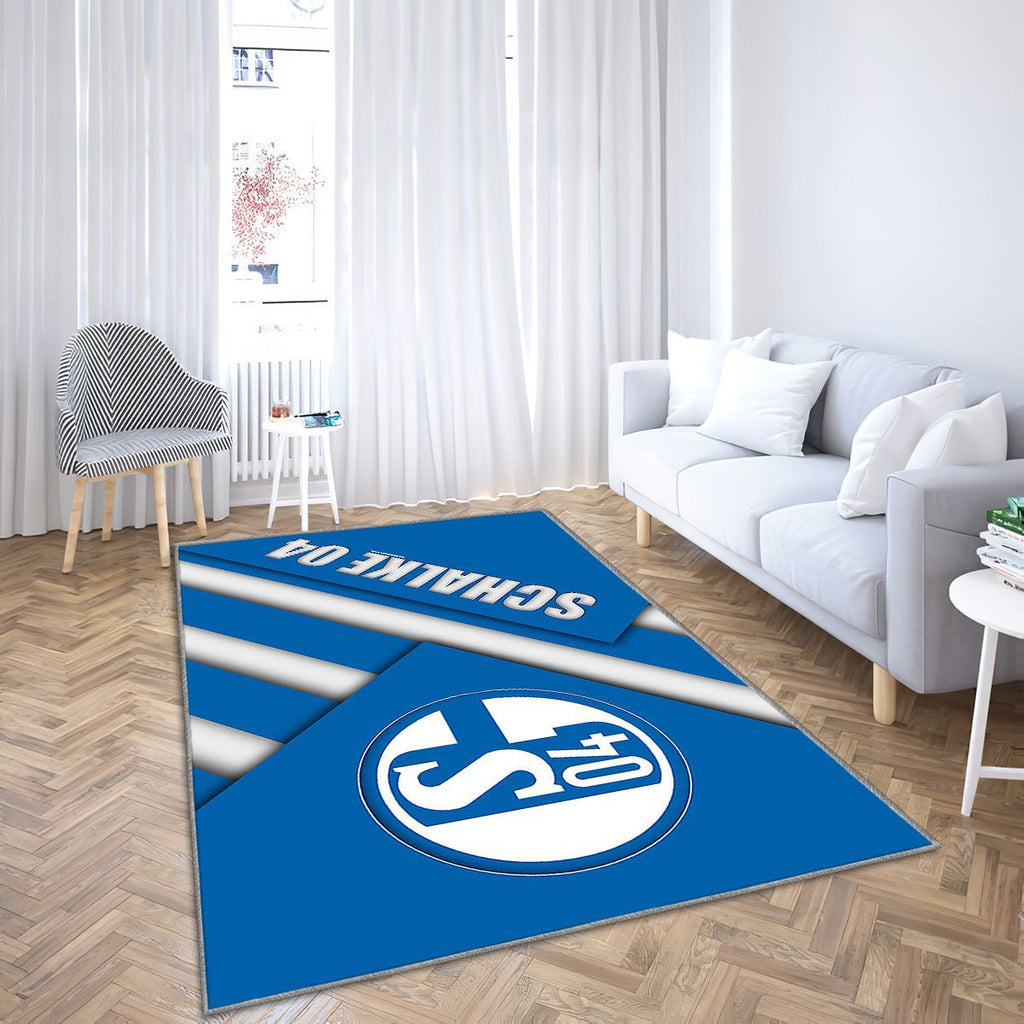 Fc Schalke 04 Gelsenkirchen Club De Football Allemand Tapis Sol - Tapis De Salon, Bundesliga Blanc Bleu Ion Tapis Art, Tapis pour la décoration de la maison