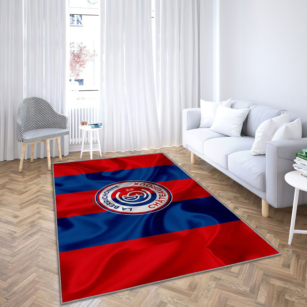 Châteauroux Fcred Drapeau Soie Bleue Football Français Tapis Sol - Tapis De Salon, Ligue 2 Châteauroux Tapis Art, Tapis pour la décoration de la maison
