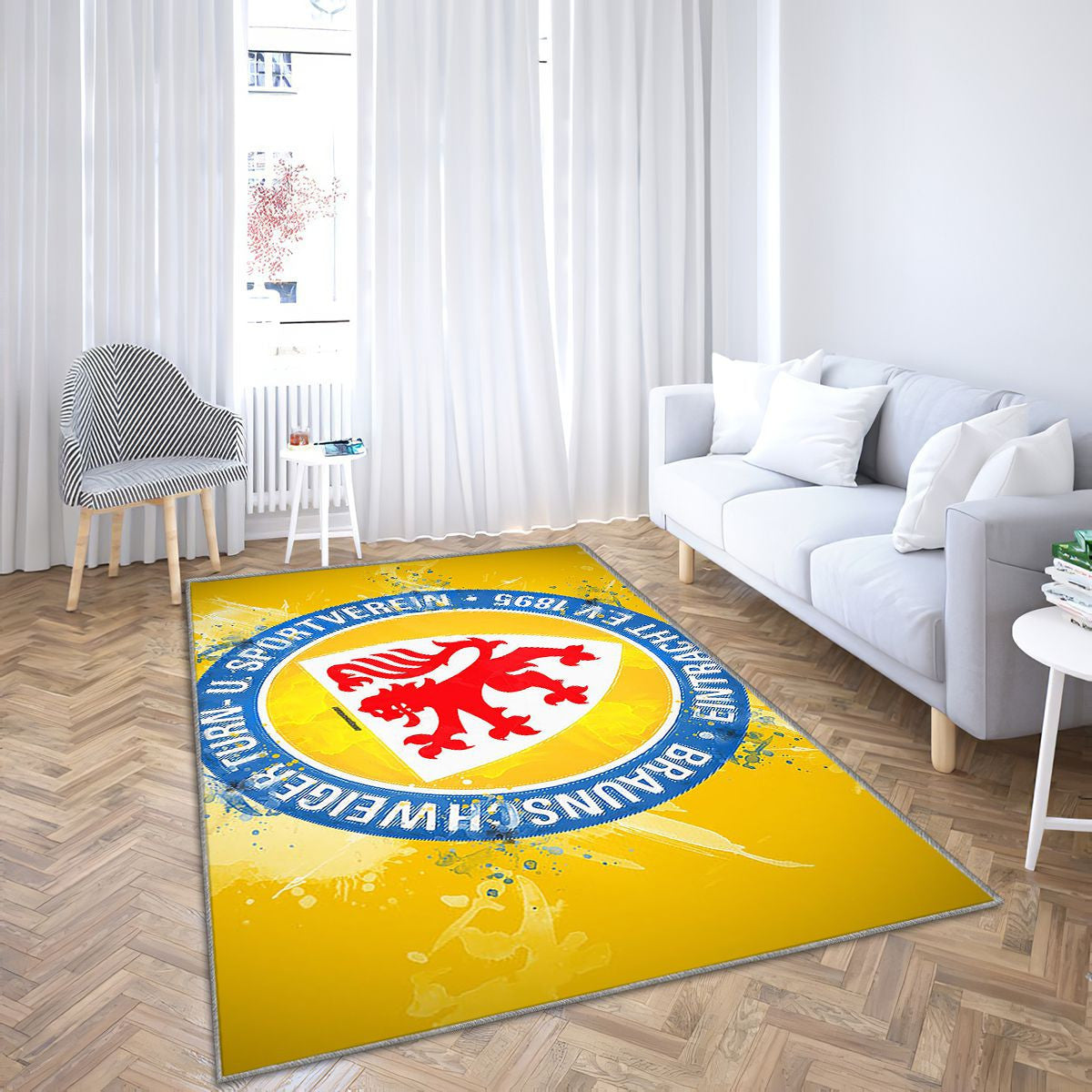 Eintracht Braunschweig peinture Artgerman équipe de football Bundesliga 2 Tapis Sol - Tapis De Salon, fond jaune Tapis Art, Tapis pour la décoration de la maison