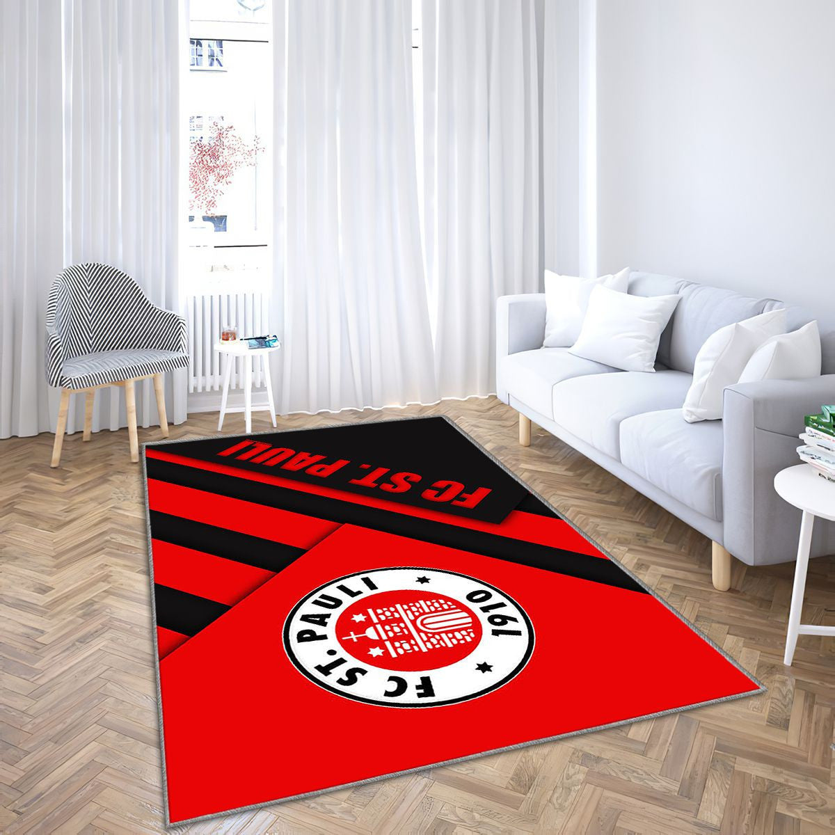 Fc St Paulired Black Ion Hambourg Tapis Sol - Tapis De Salon, Bundesliga 2 Tapis Art, Tapis pour la décoration de la maison