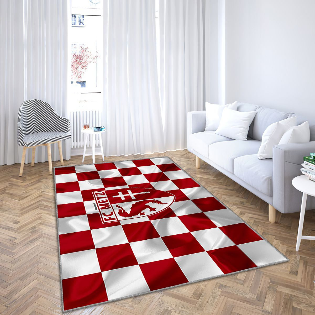 Logo Fc Metz Tapis Sol - Tapis De Salon, Drapeau Blanc Bourgogne French Footballmetz Tapis Art, Tapis pour la décoration de la maison