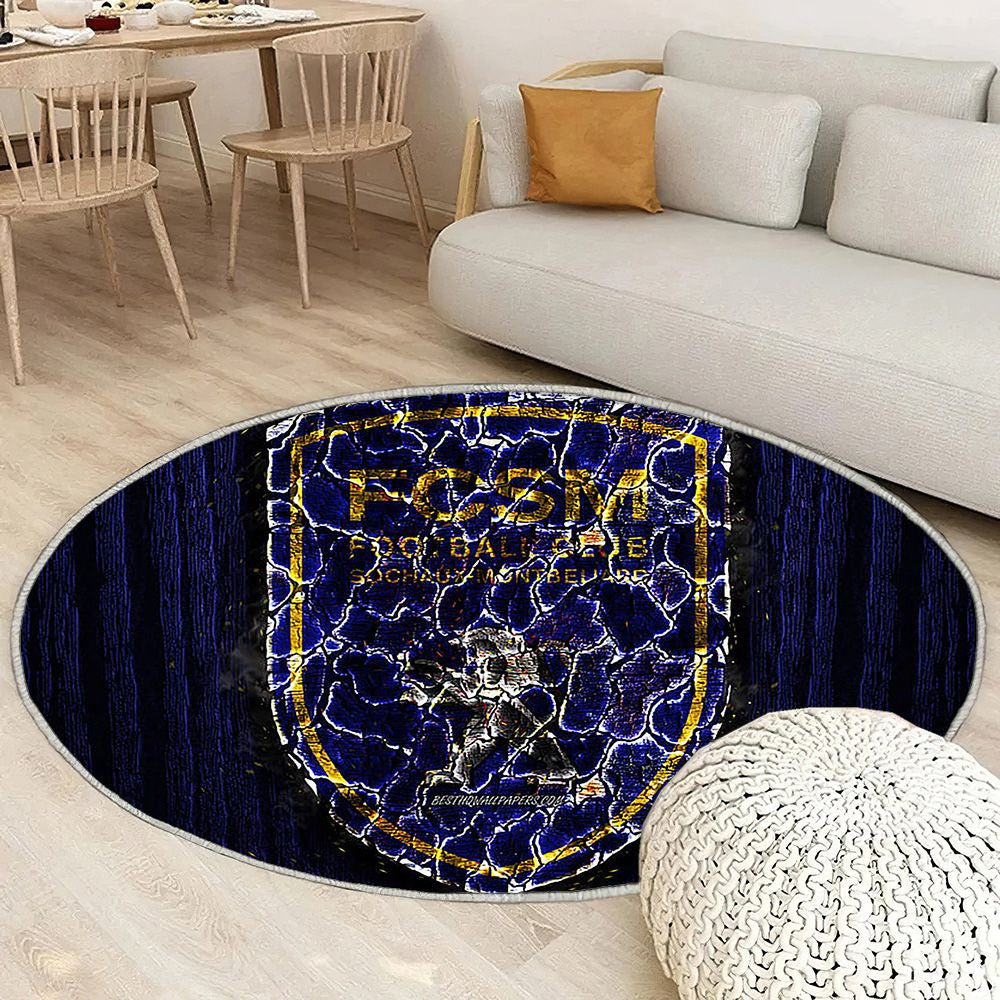 Fc Sochaux-Montbéliard Tapis Sol - Tapis De Salon, Ligue 2 Football Français En Bois Bleu Tapis Art, Tapis pour la décoration de la maison