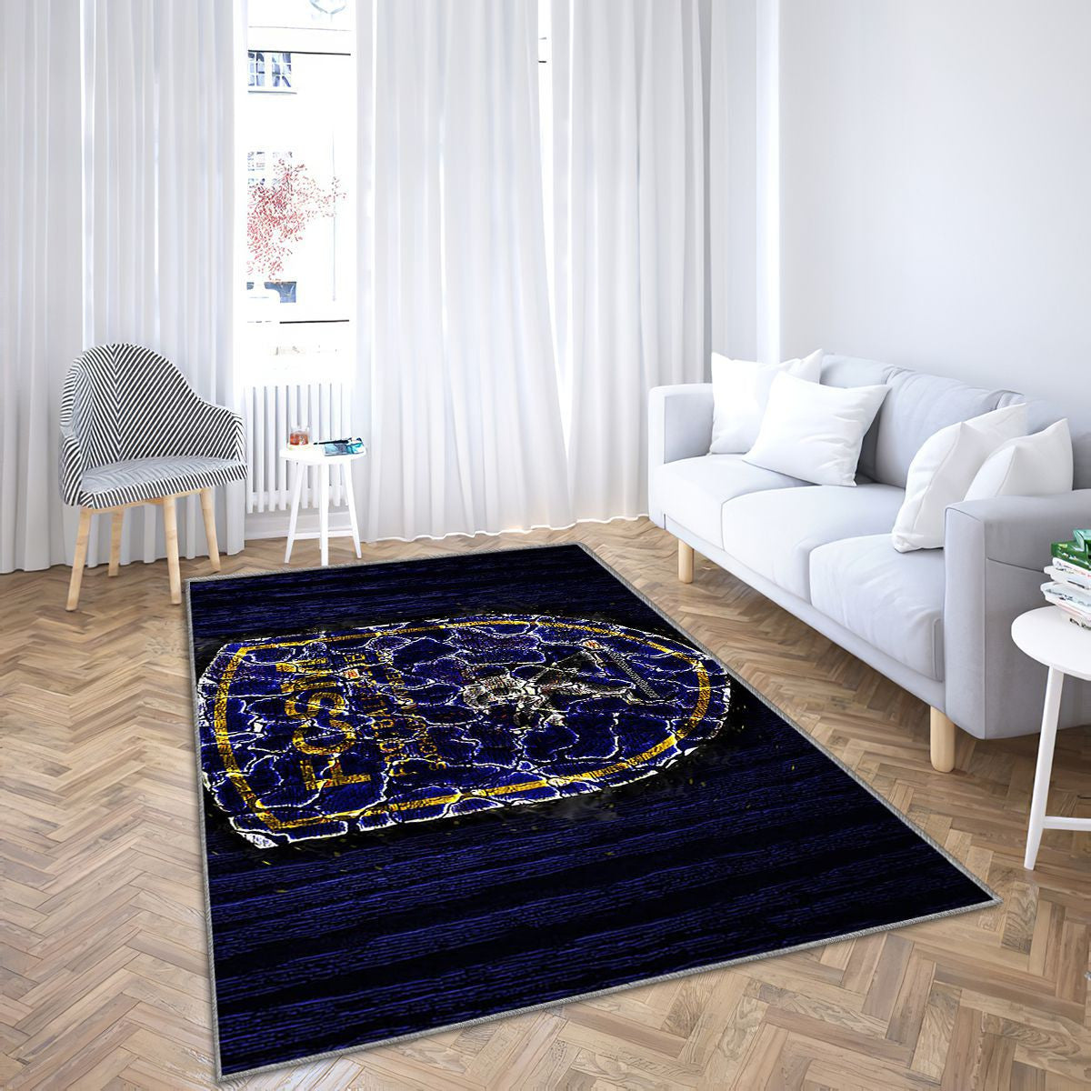 Fc Sochaux-Montbéliard Tapis Sol - Tapis De Salon, Ligue 2 Football Français En Bois Bleu Tapis Art, Tapis pour la décoration de la maison
