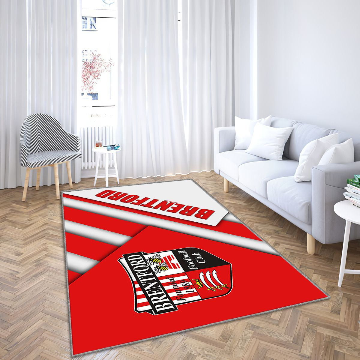 Brentford Fc Tapis Sol - Tapis De Salon, Club De Football Rouge Blanc Ionenglish Tapis Art, Tapis pour la décoration de la maison
