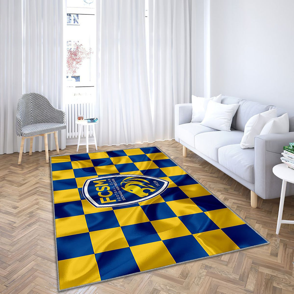 Logo Fc Sochaux Tapis Sol - Tapis De Salon, Drapeau Jaune Bleu Football Françaismontbeliard Tapis Art, Tapis pour la décoration de la maison