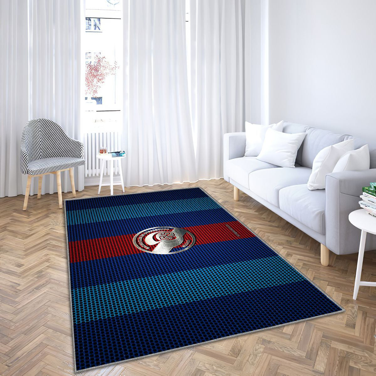 Rc Strasbourg Alsace Logobleu Rouge Mesh Rc Strasbourg Alsace Tapis Sol - Tapis De Salon, Strasbourg France Tapis Art, Tapis pour la décoration de la maison