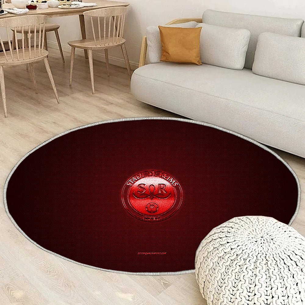 Stade De Reims Tapis Sol - Tapis De Salon, Ligue 1 Redred Fibre De Carbone Tapis Art, Tapis pour la décoration de la maison