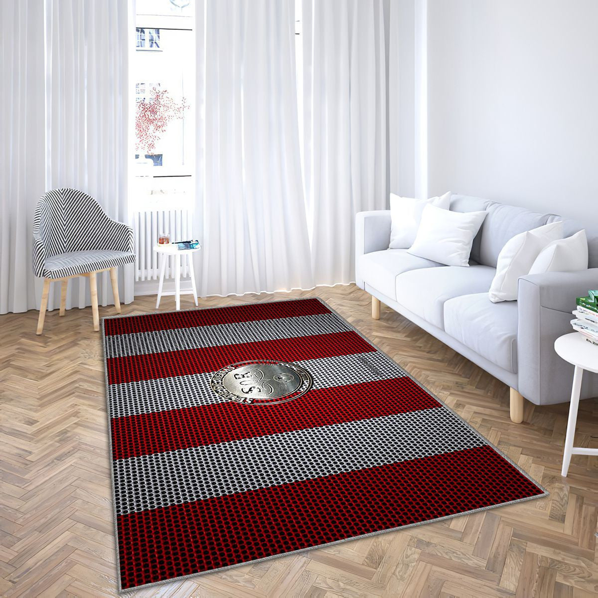 Stade De Reims Logoré Et Maille Blanche Stade De Reims Tapis Sol - Tapis De Salon, Reims France Tapis Art, Tapis pour la décoration de la maison