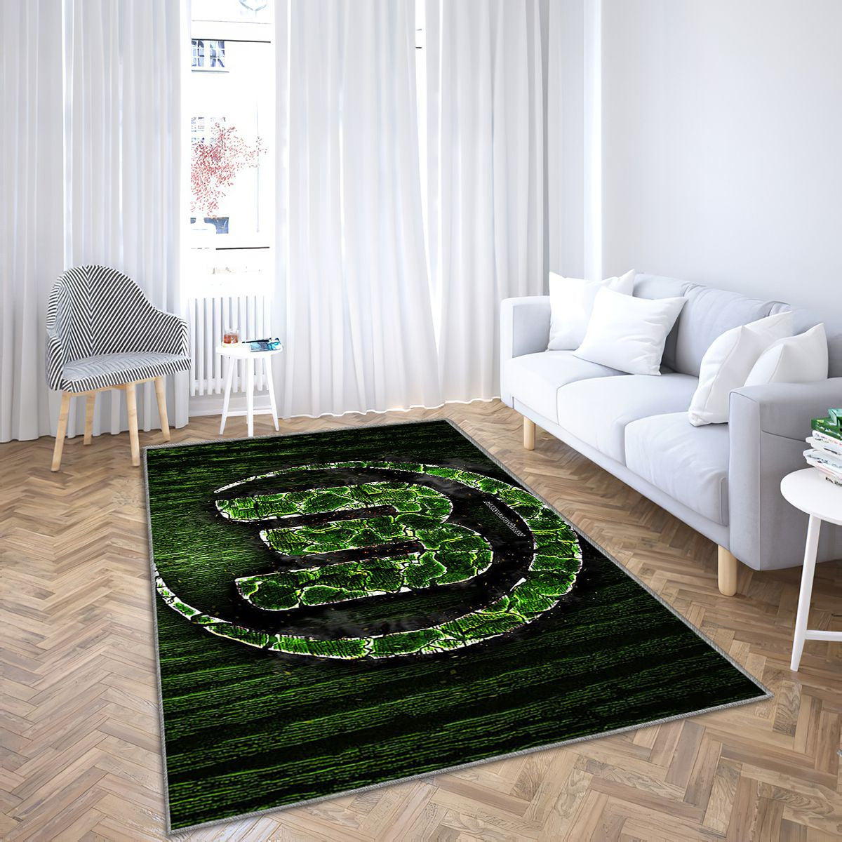 Wolfsburg Fc Tapis Sol - Tapis De Salon, Bundesliga Club de Football allemand en bois vert Tapis Art, Tapis pour la décoration de la maison